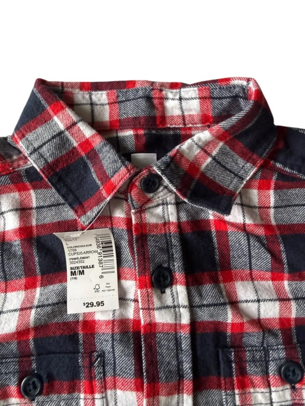 The Children's Place boys red white and blue plaid button down flannel shirt M